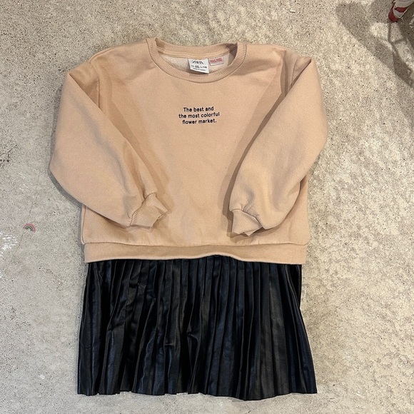 Zara Kids Beige and Black Casual Dress - Picture 1 of 6